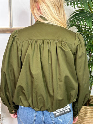 Olive Puff Sleeve Utility Jacket