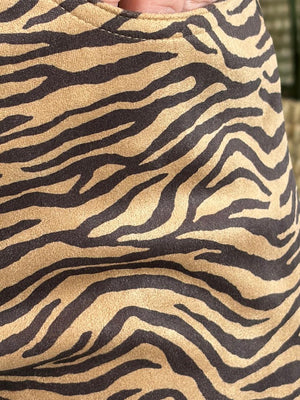 Brown & Khaki Suede Feel Zebra Print Pants