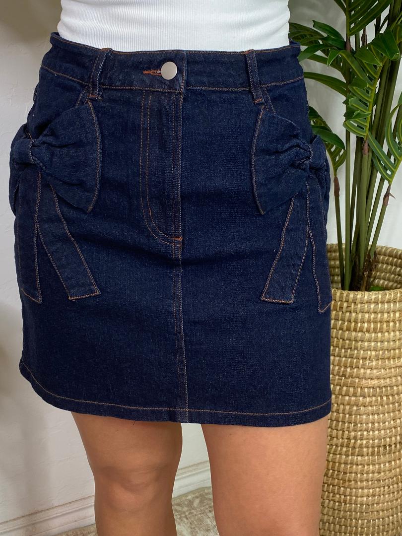 Denim Mini Skirt with Bows