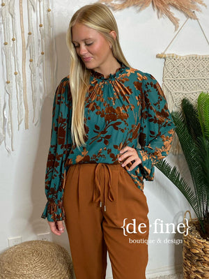 Teal and Brown Velvet Blouse