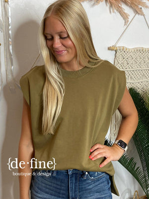 Sleeveless Tee in Black or Olive