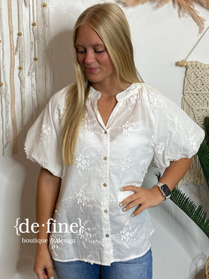 Blank Space White Blouse with Embroidered White Flowers