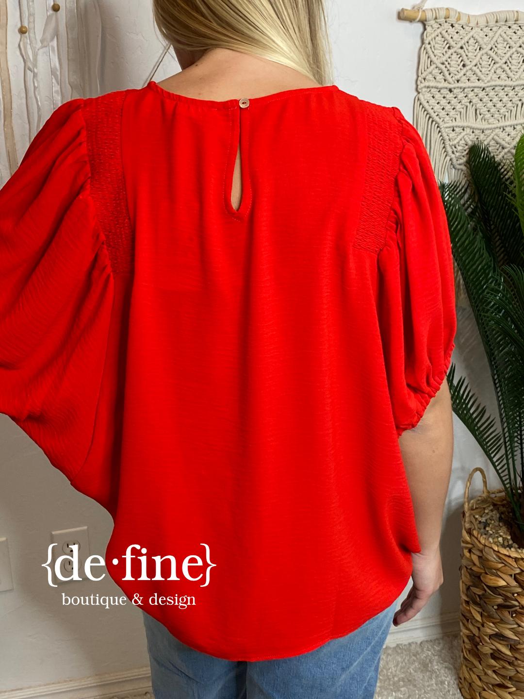 Red Batwing Blouse in Curvy