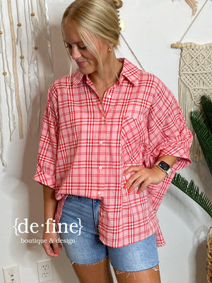 Fast Times Red Plaid Batwing Blouse