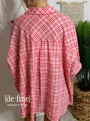 Fast Times Red Plaid Batwing Blouse