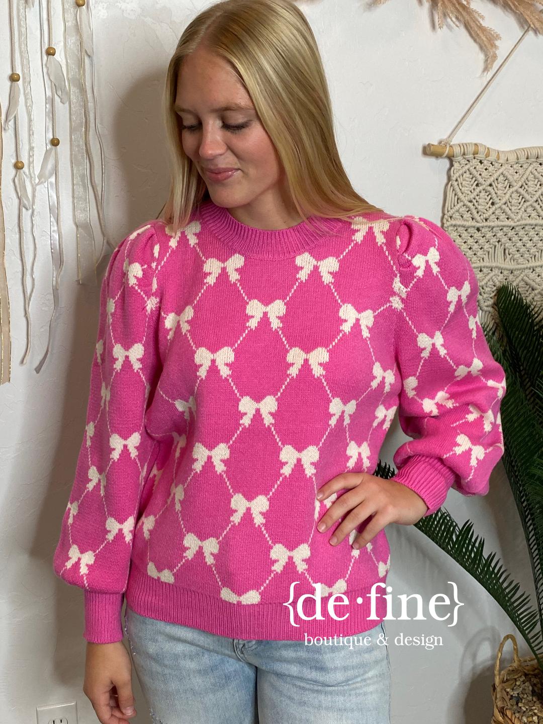 Pink Sweater with White Bows