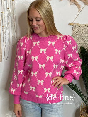 Pink Sweater with White Bows