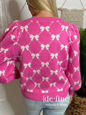 Pink Sweater with White Bows