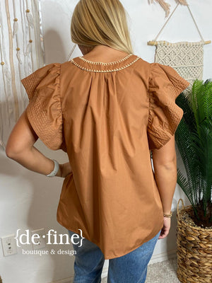 Caramel or Black Baby Doll Top with Thread Accents