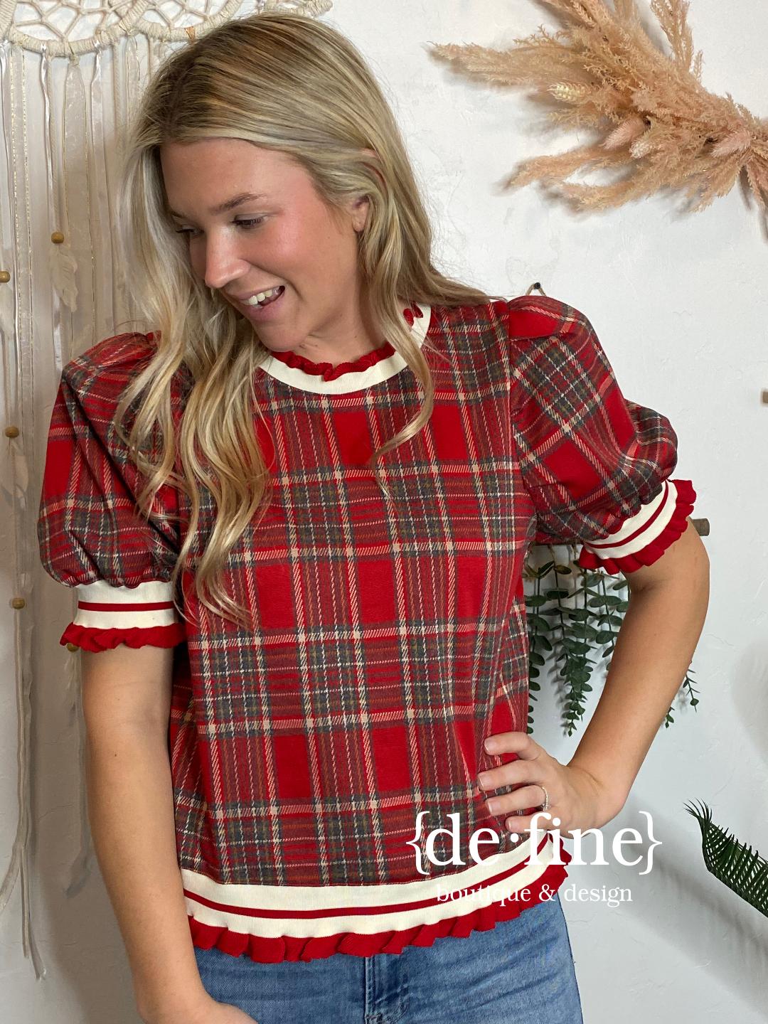 Red or Hunter Plaid Top in Regular & Curvy