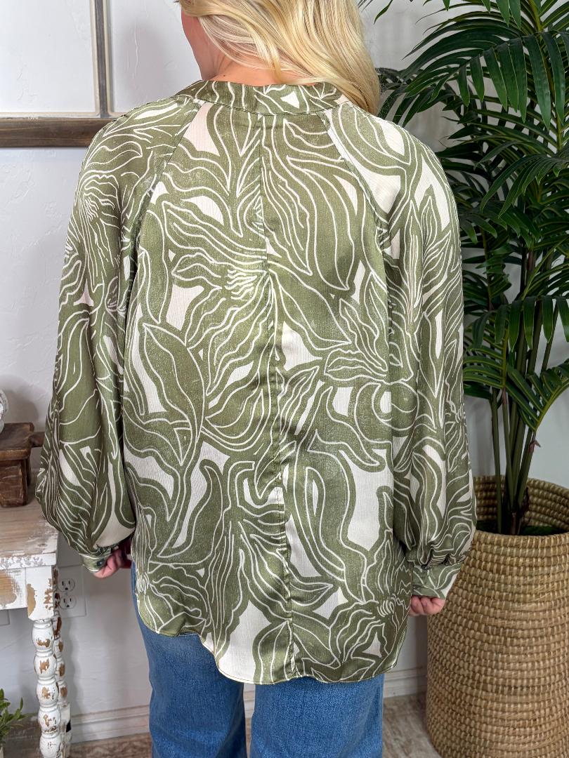 Olive and Cream Satiny Blouse