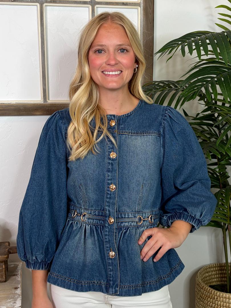 Denim Shirt or Jacket with Western Gold Accents