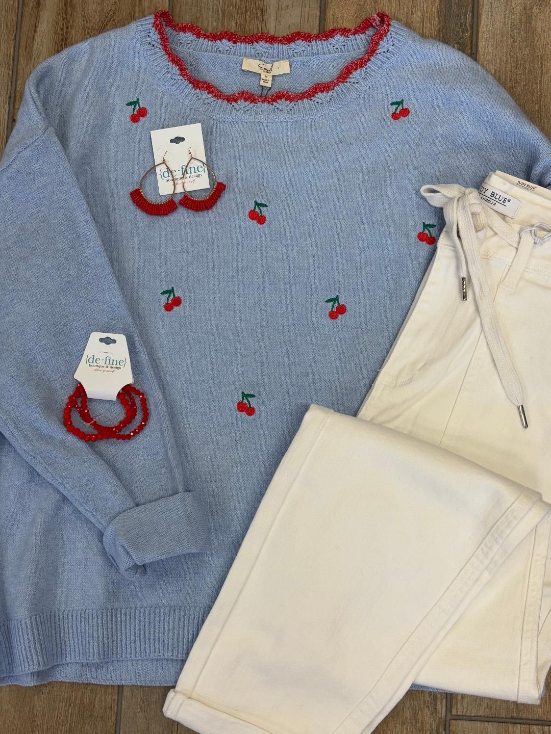 Light Blue Sweater with Cherries