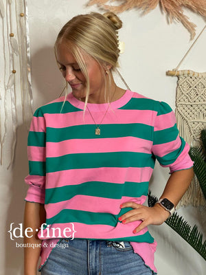 Bold Stripe Green and Pink French Terry Top - Super Soft!!