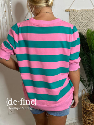 Bold Stripe Green and Pink French Terry Top - Super Soft!!