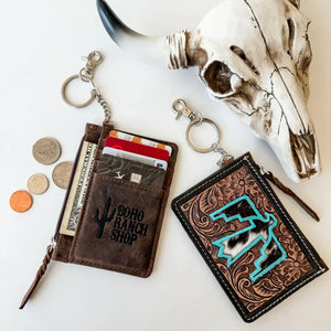 Western Cowhide Leather Keychain Wallet with Thunderbird