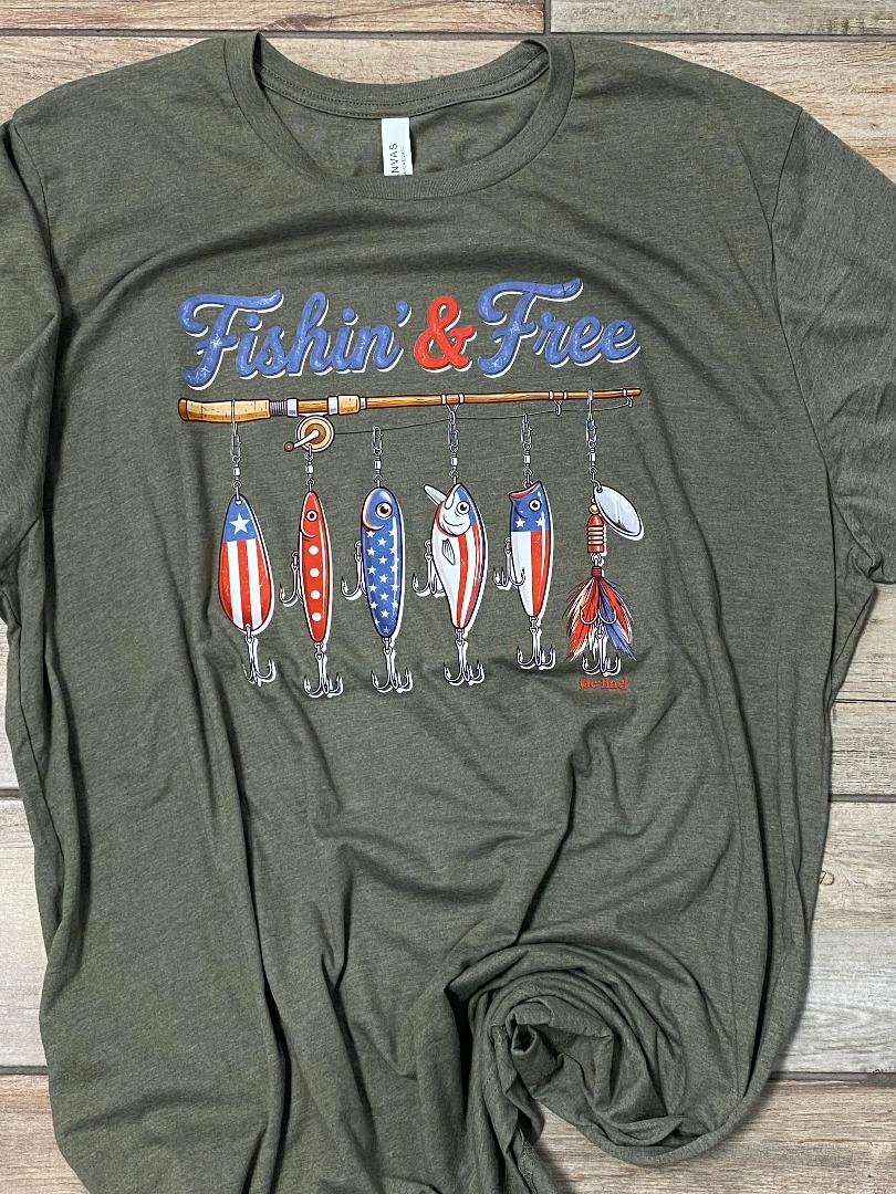 Fishin & Free Lures Patriotic Graphic Tee