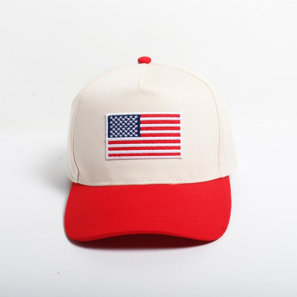 Flag Patch Natural & Red Trucker Hat