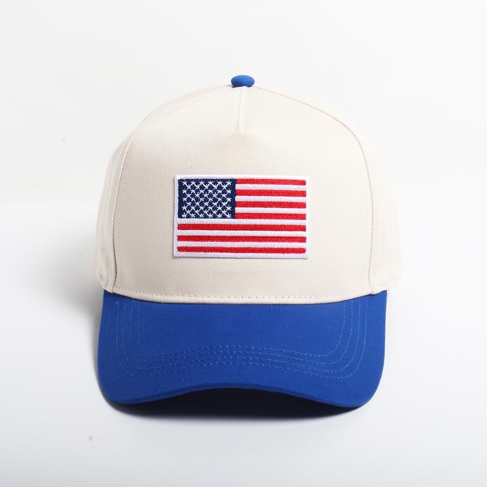 Flag Patch Natural & Royal Trucker Hat
