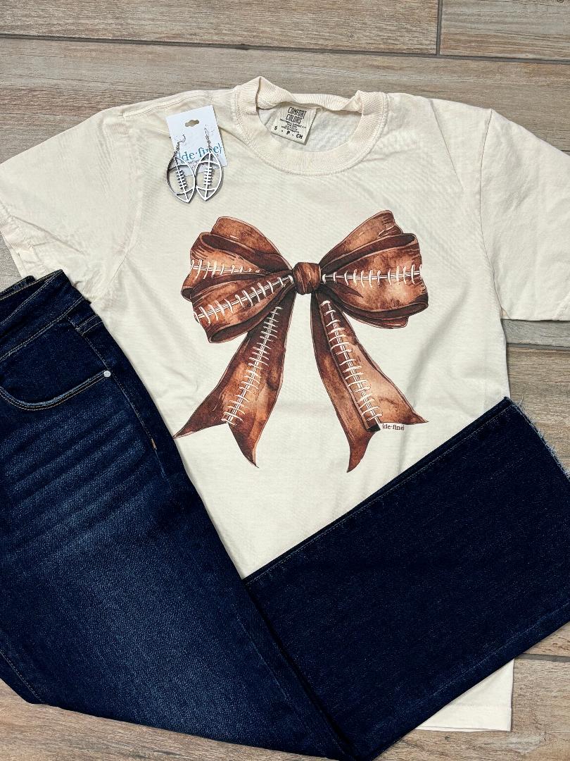 Football Bow Graphic Tee, Long Sleeve or Sweatshirt