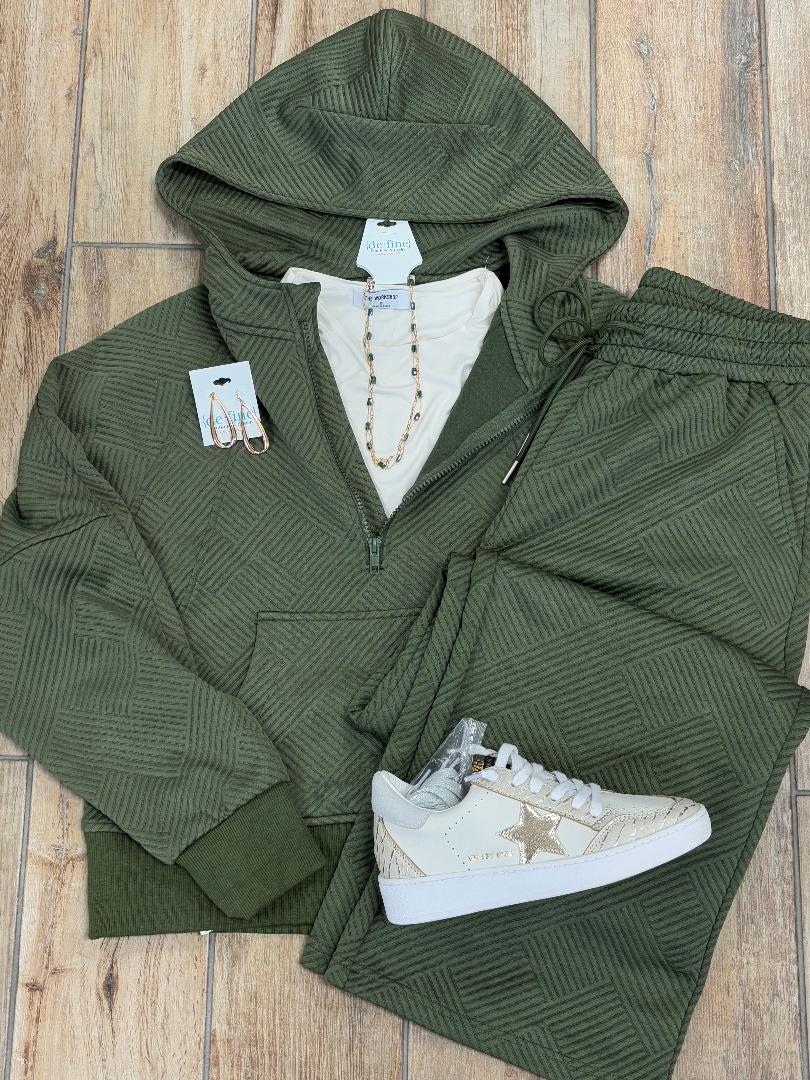 Olive Textured 1/4 Zip Jacket & Pant Set S-XL