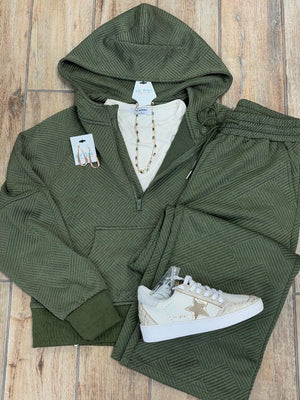 Olive Textured 1/4 Zip Jacket & Pant Set S-XL