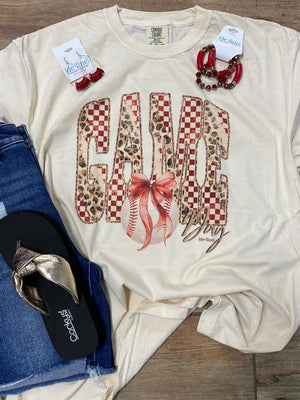 Game Day Baseball Leopard and Checker Graphic Tee