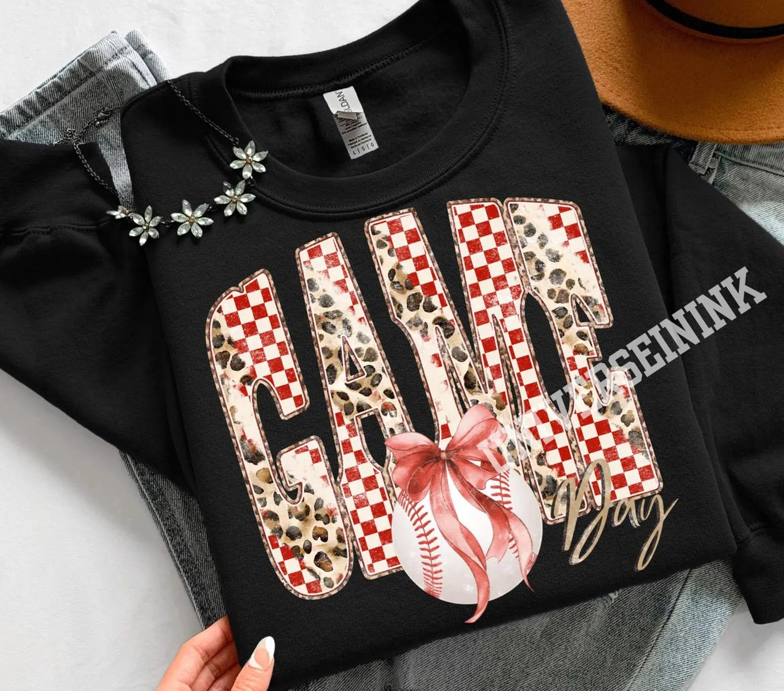 Game Day Baseball Leopard and Checker Graphic Tee