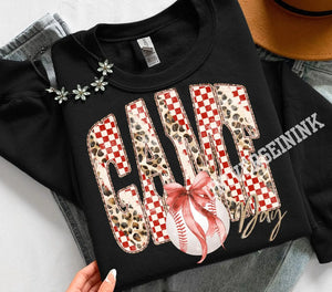 Game Day Baseball Leopard and Checker Graphic Tee