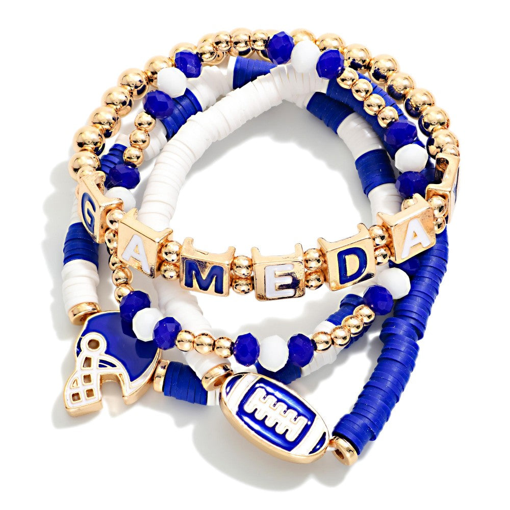 Blue and White Football Game Day Bracelet Set of 4