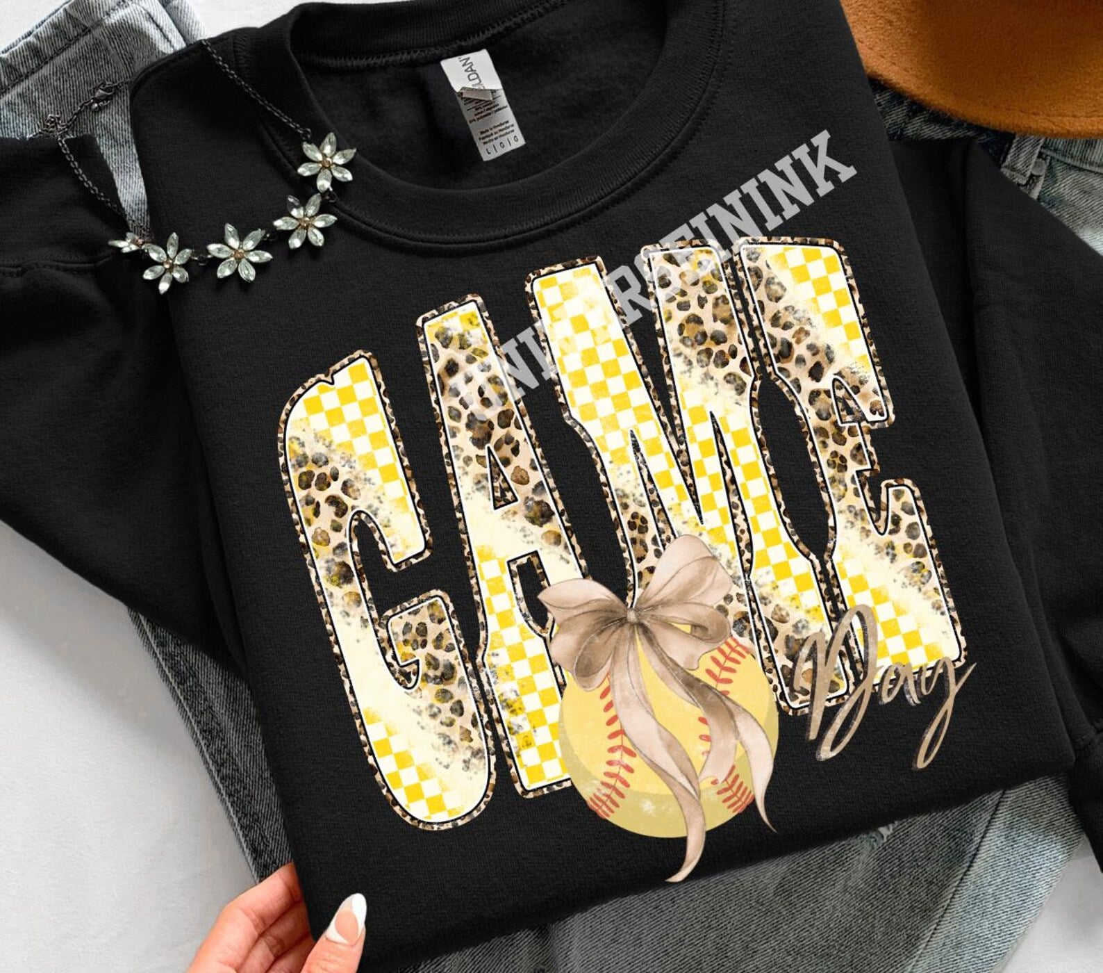 Game Day Softball Leopard and Checker Graphic Tee