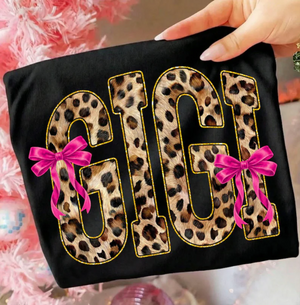 Mama, Nana, Mimi, or Gigi Leopard with Bow Graphic Tees