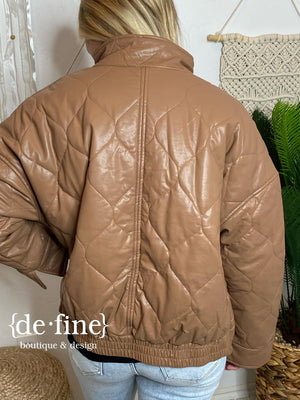 Tan Faux Leather Quilted Jacket