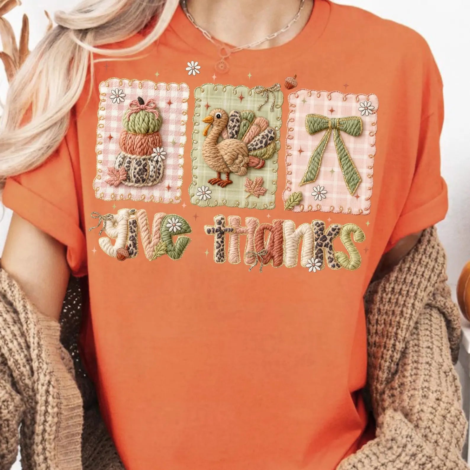 Give Thanks 3 Blocks Knit Look Tee or Sweatshirt