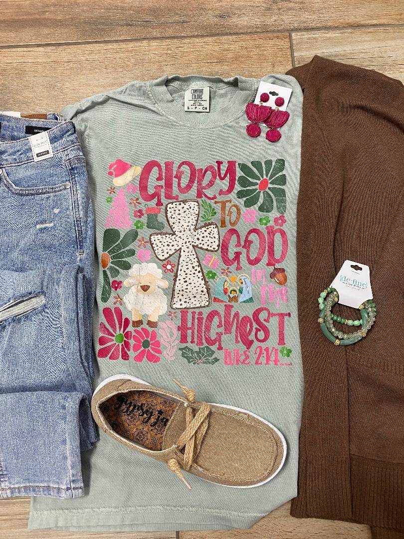Glory to God in the Highest Floral Christmas Graphic Tee