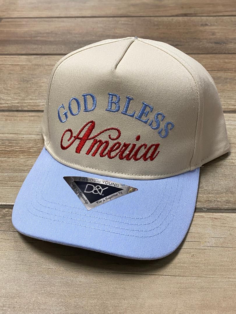 God Bless America Natural & Light Blue Trucker Hat