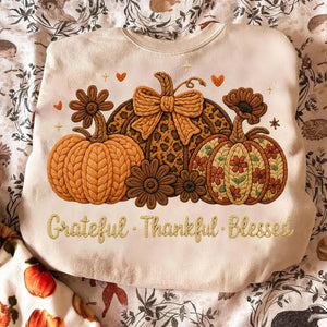 Grateful Thankful Blessed Pumpkins Knit Look Tee or Sweatshirt