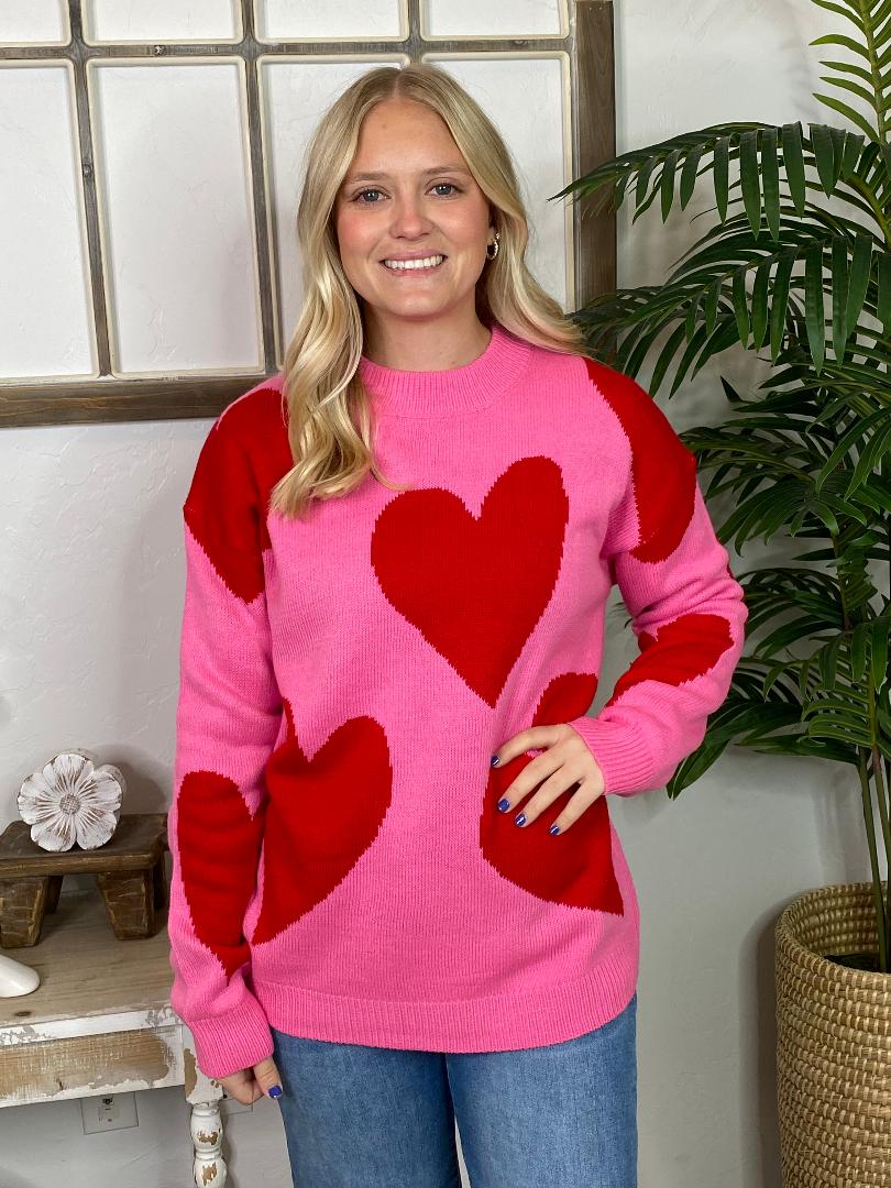 Valentine's Day Pink and Red Heart Sweater