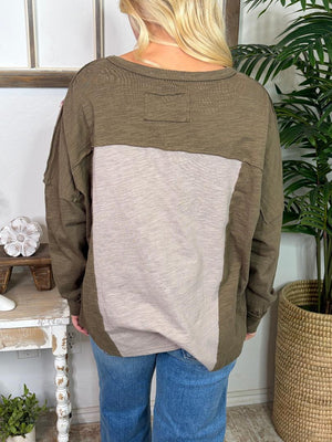 Brown or Olive Top with Floral Applique Flowers S-3XL
