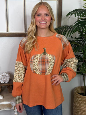 Pumpkin Patchwork Blouse in Regular & Curvy