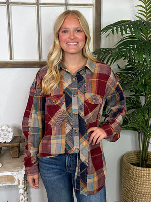 Fall Plaid Long Sleeve with Shirring Detail in Regular & Curvy