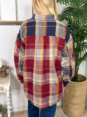 Fall Plaid Long Sleeve with Shirring Detail in Regular & Curvy