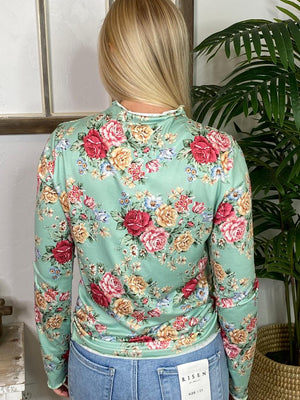 Oatmeal or Mint Mock Neck Floral Top