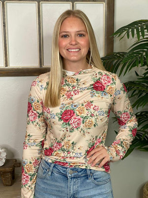 Oatmeal or Mint Mock Neck Floral Top