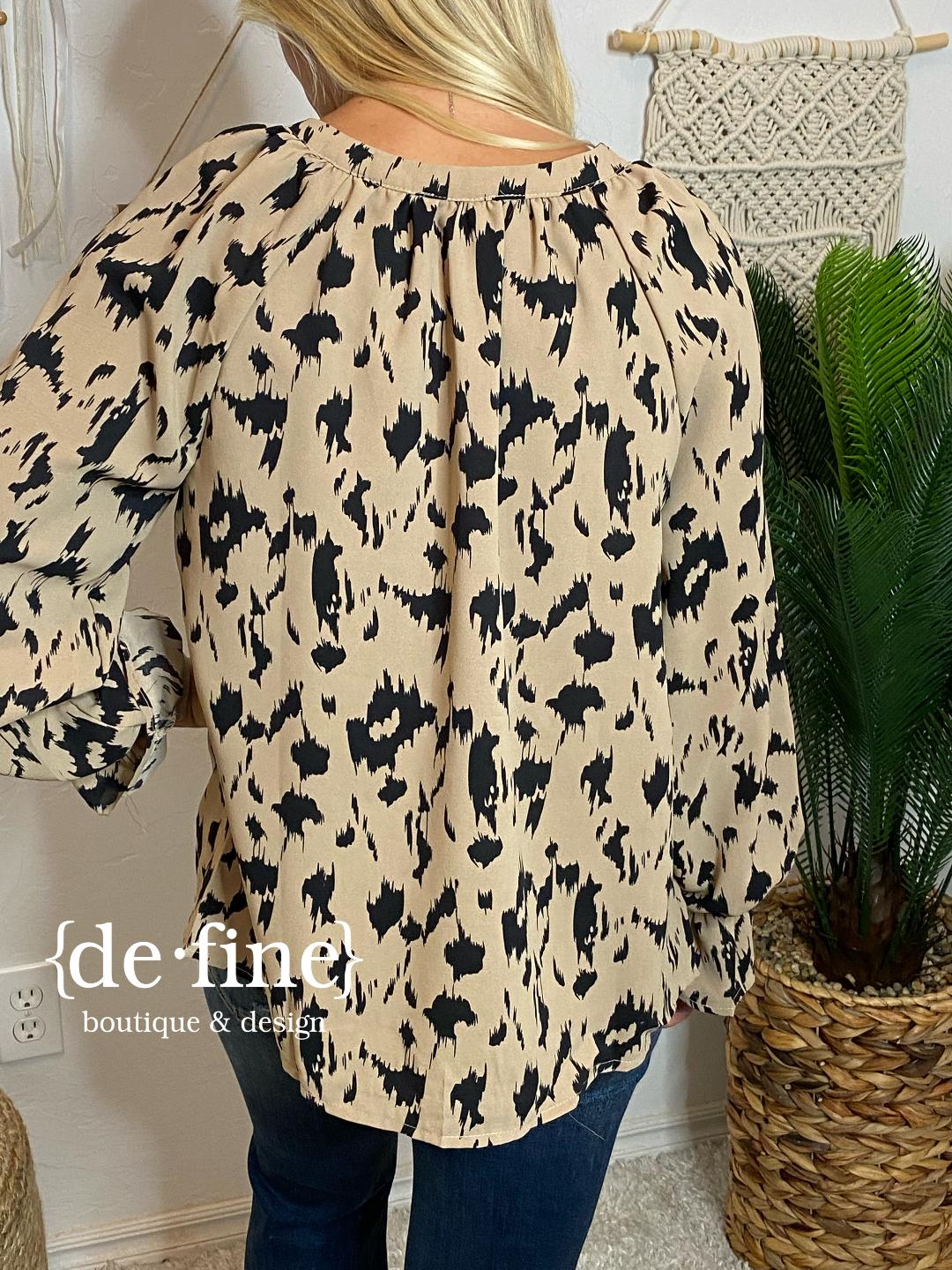 Abstract Animal Print Button Up Blouse