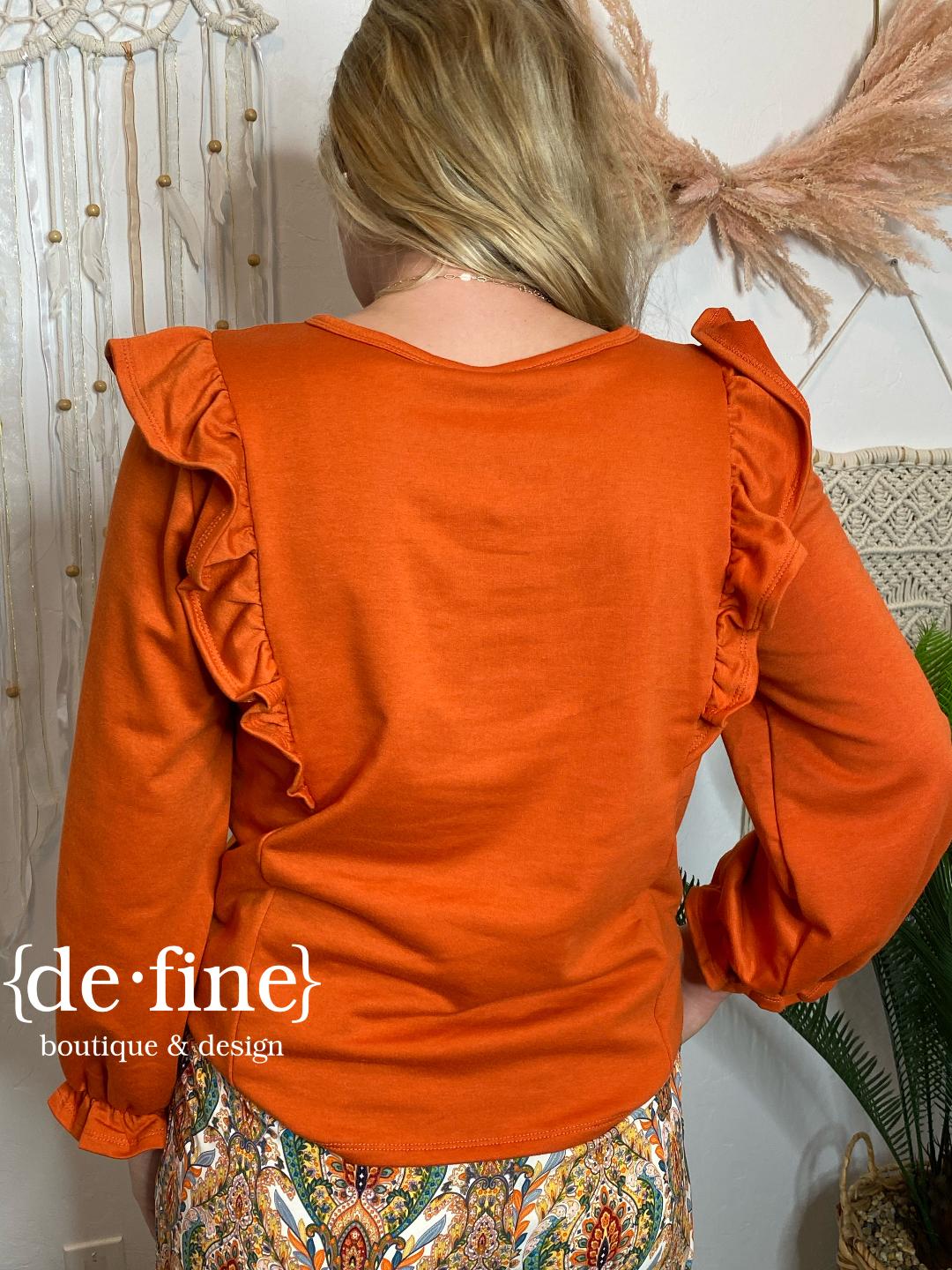 Rust Top with Ruffle Around Arms in Regular & Curvy