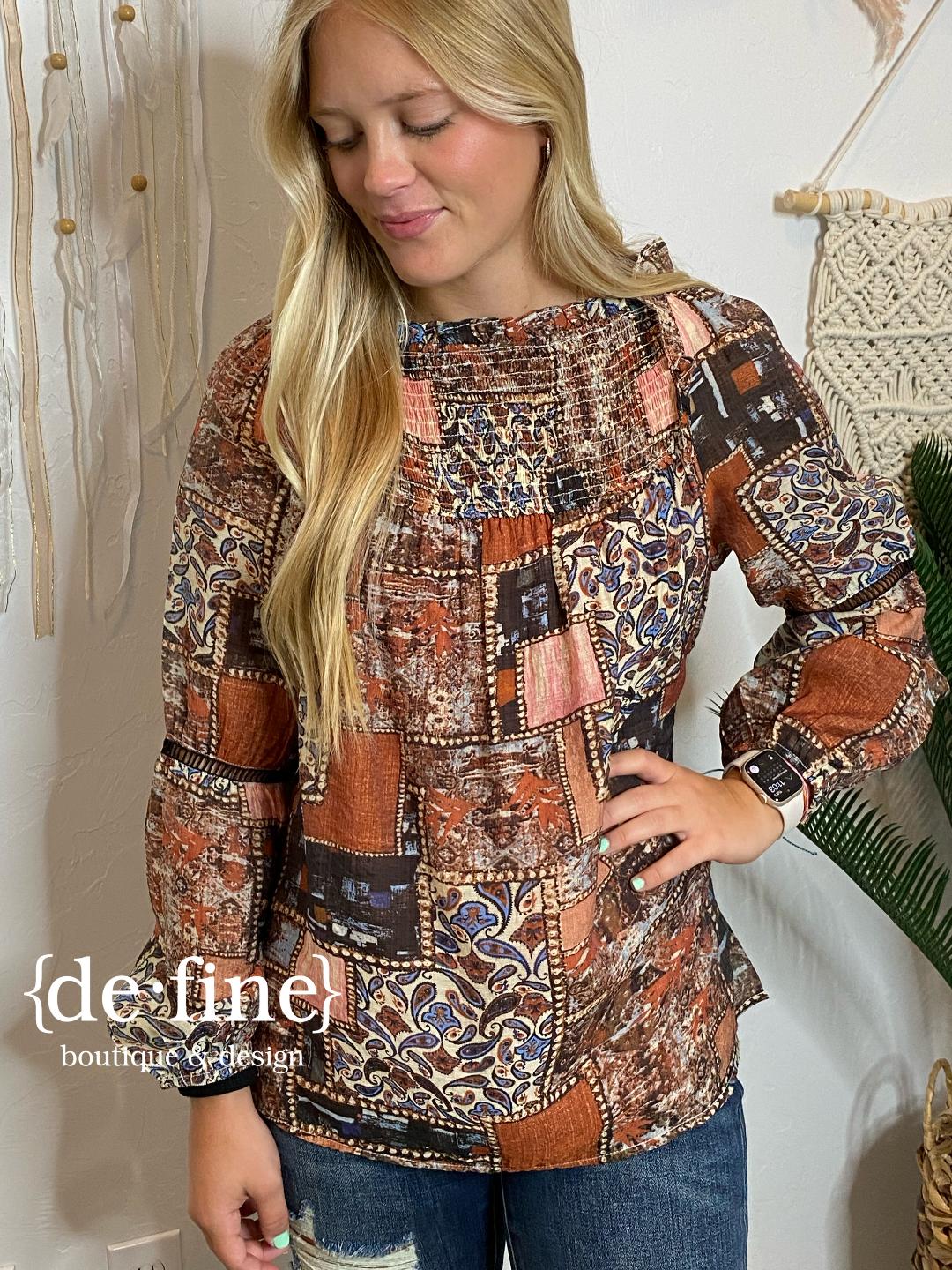 Rust and Navy Patchwork Blouse