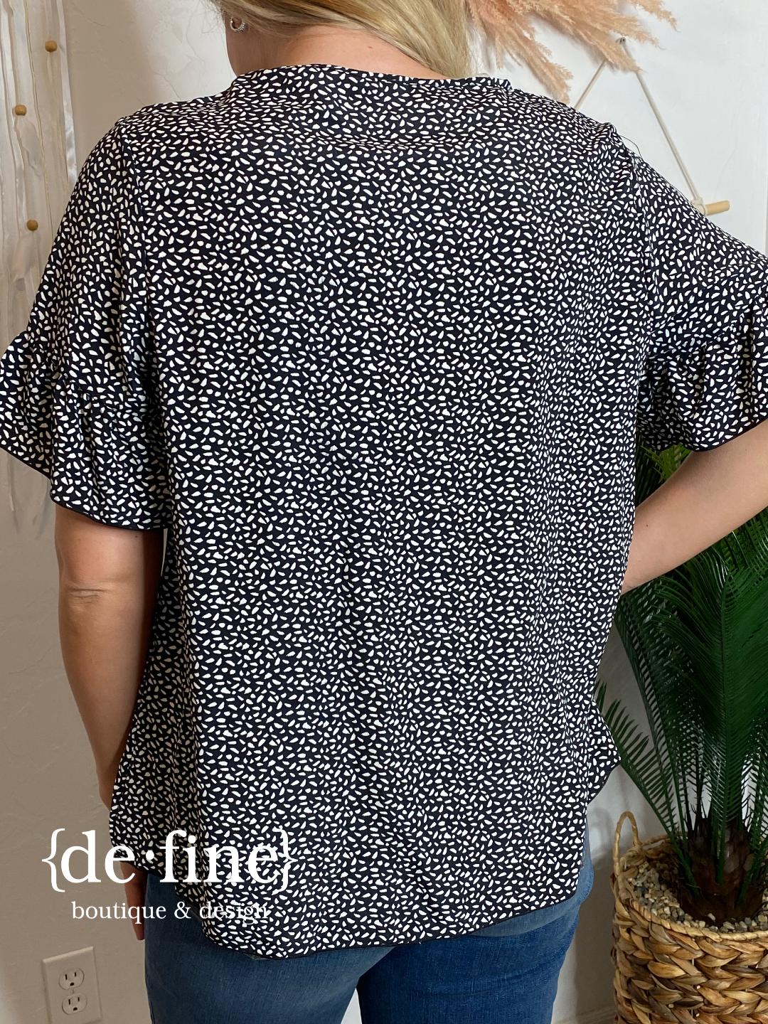 Black Cheetah Dot Top with Pink Embroidered Flowers