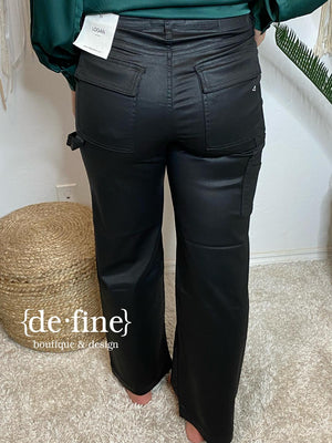 Hidden Black Coated Cargo Jeans