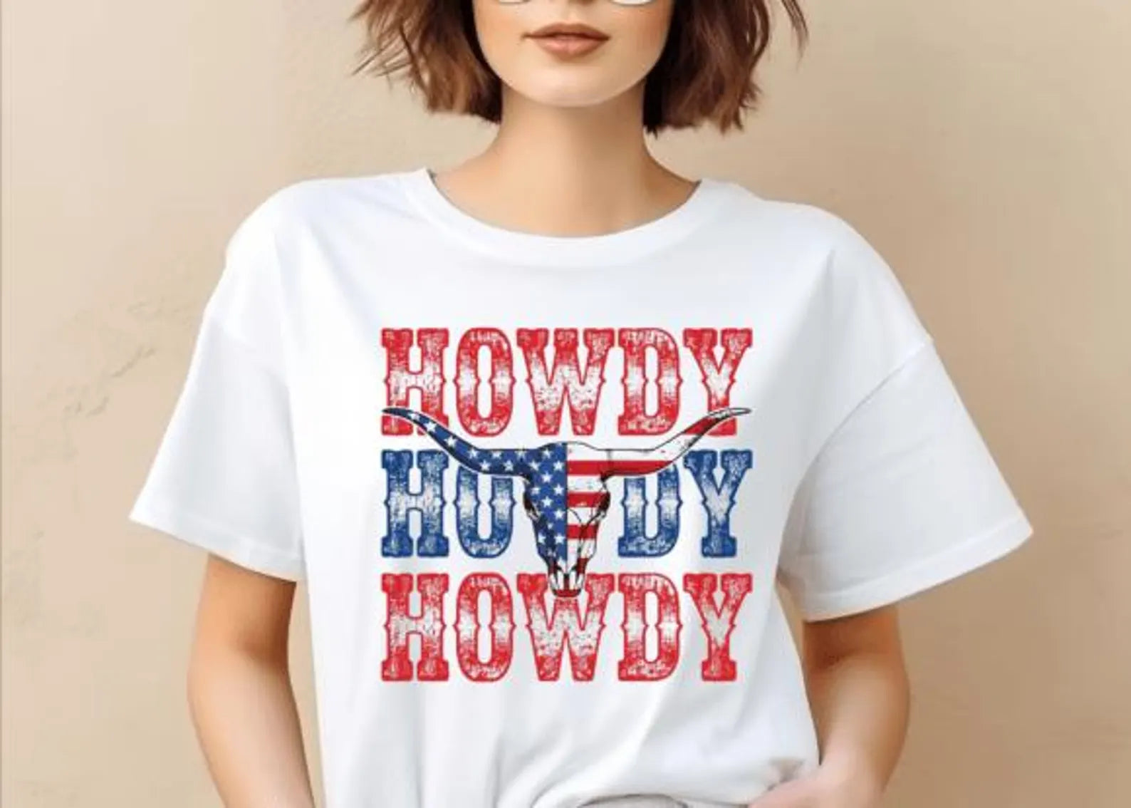 Howdy Repeat with Longhorn Patriotic Graphic Tee